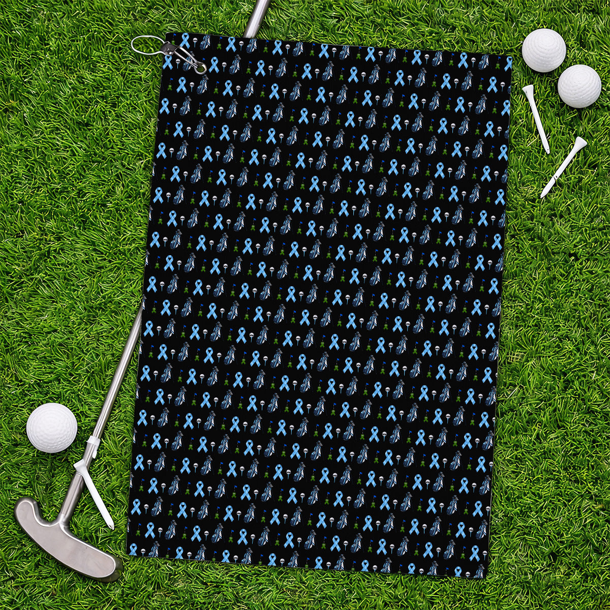 Prostate Cancer Awareness Golf Towels, Blue Ribbon Golf Pattern Towel, Prostate Cancer Support Gift for Golfers