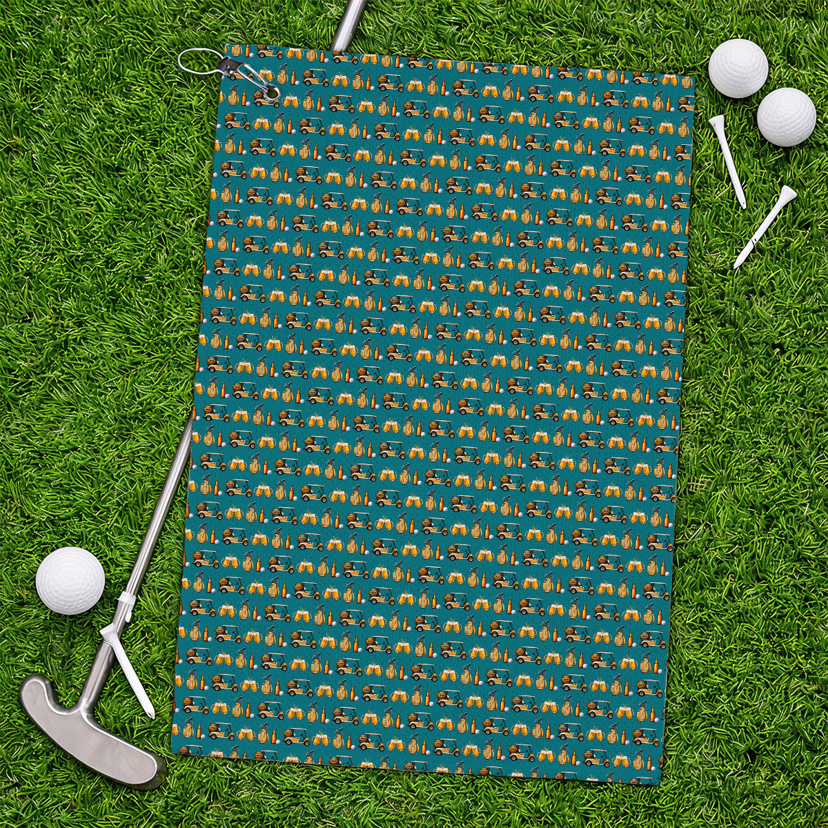 Golf & Beer Towels, Funny Beer Golf Cart Pattern Golf Towel, Beer Golf Gift For Golfers
