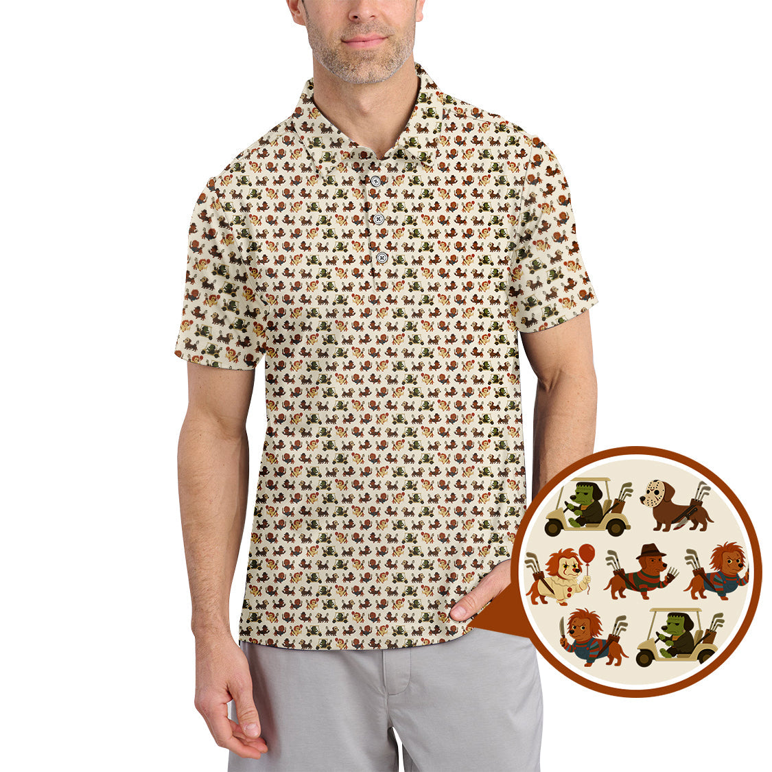Dachshund Golf Shirt, Pattern Golf Shirt, Halloween Golf Shirt For Men, Funny Golf Shirt For Golfer