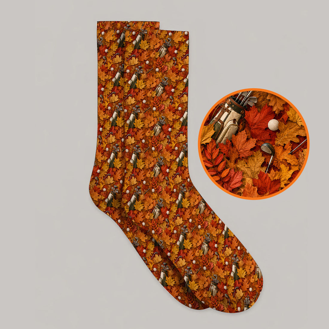 Autumn Golf Socks, Fall Leaves Pattern Golf Sock, Maple Leaf Golf For Golfer