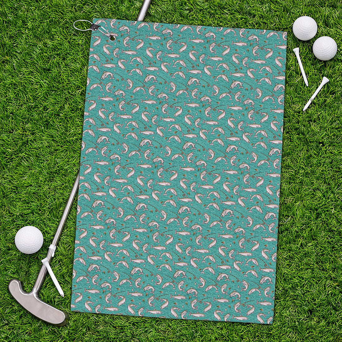 Crazy Rainbow Trout Pattern Golf Towel, Water Swirl Fish Golf Towels, Golf Gift For Trout Fishing Lovers