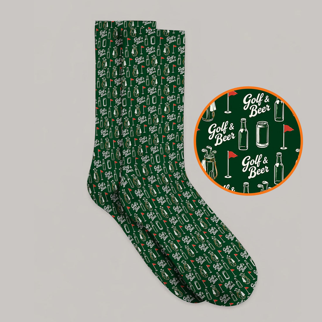 Crazy Golf & Beer Socks, Golf Bag And Beer Bottle Pattern Golf Sock, Golf Gift For Beer Lovers