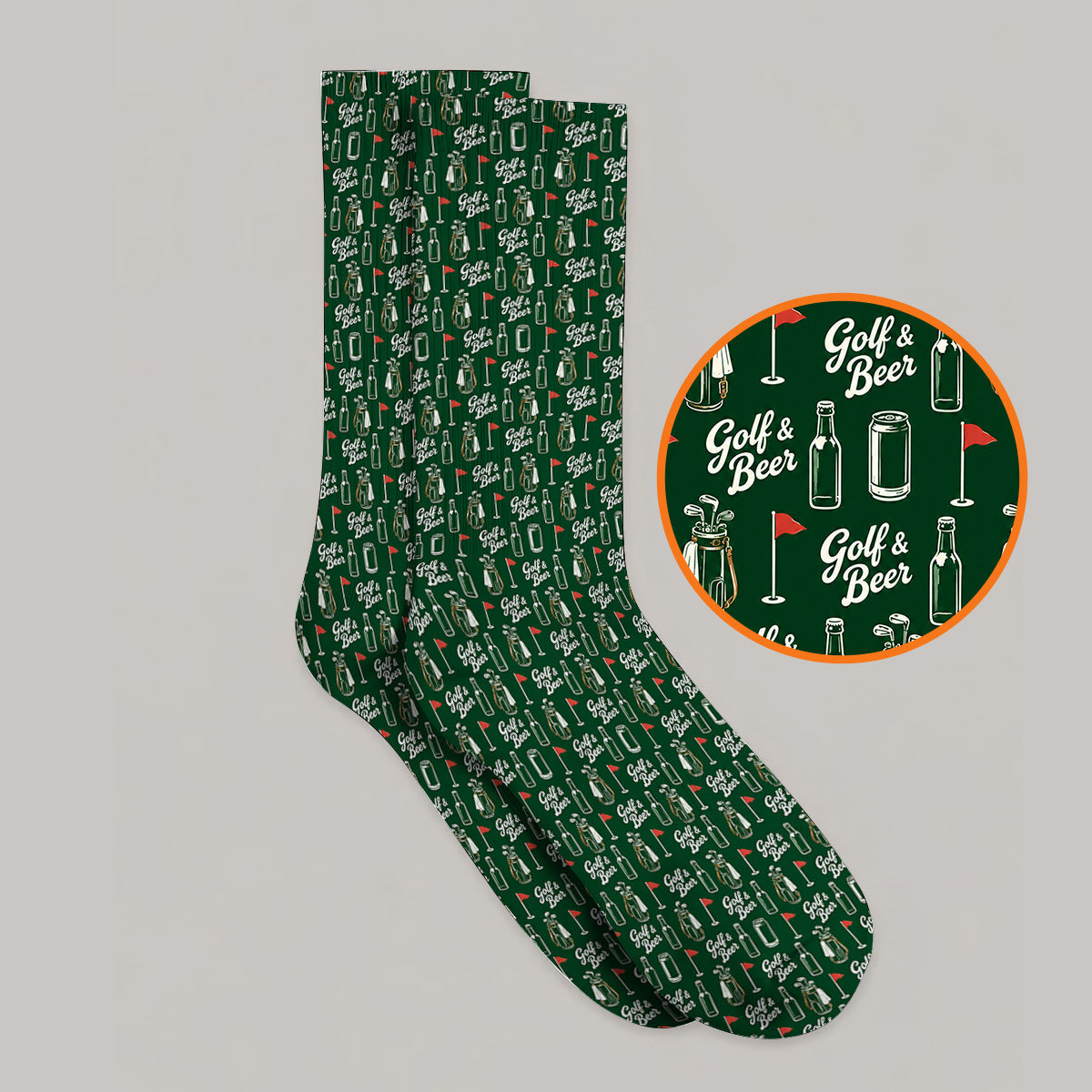 Crazy Golf & Beer Socks, Golf Bag And Beer Bottle Pattern Golf Sock, Golf Gift For Beer Lovers