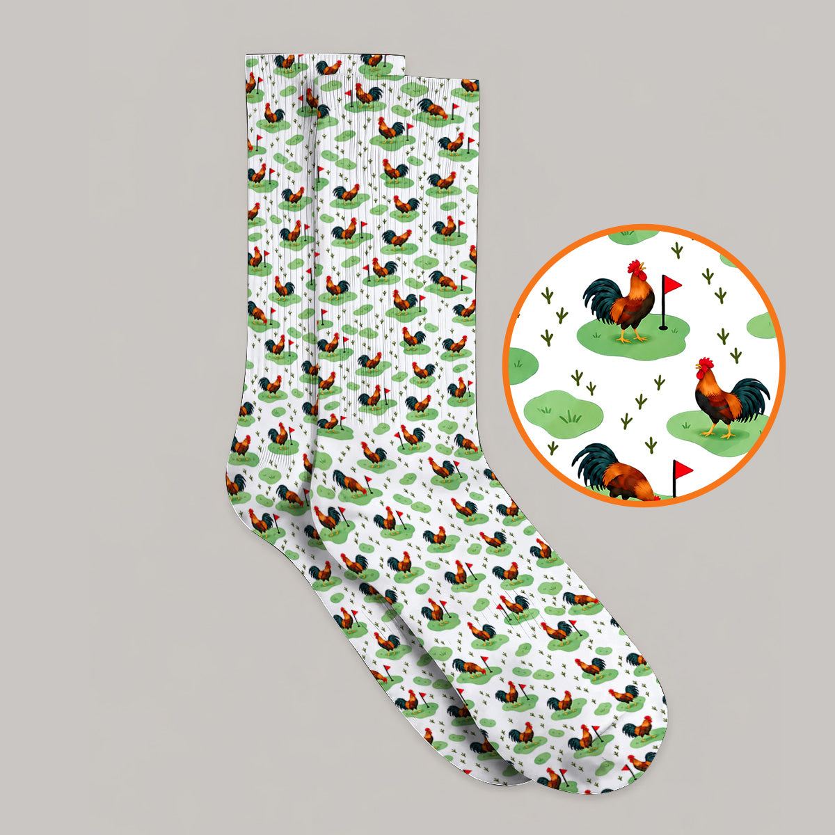 Crazy Rooster Golf Socks, Rooster Pattern Golf Sock For Chicken Lovers, Golf Gift For Golfers