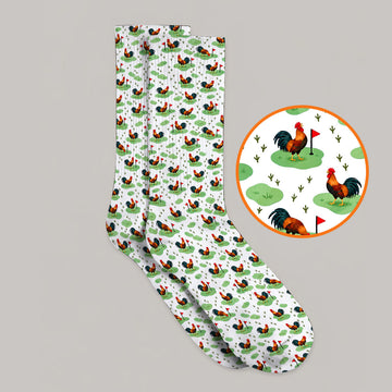 Crazy Rooster Golf Socks, Rooster Pattern Golf Sock For Chicken Lovers, Golf Gift For Golfers