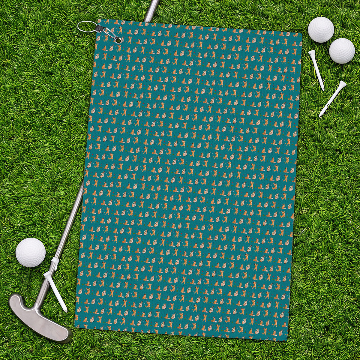 Crazy Orange Cat Golf Towels, Ginger Cat Playing Golf Pattern Golf Towel, Unique Golf Gift for Cat Lovers