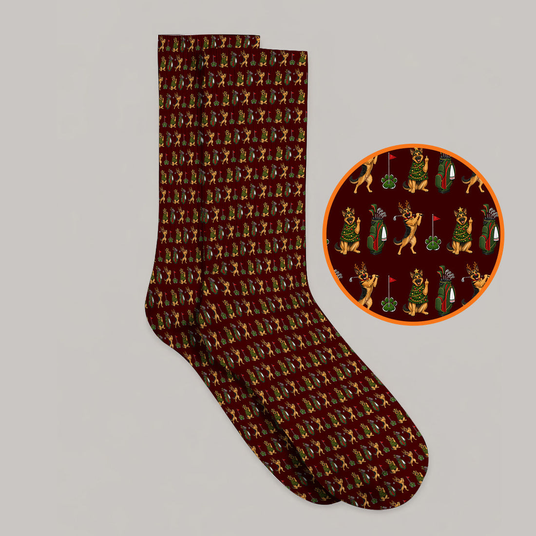 German Shepherd Christmas Golf Socks, German Shepherd Pattern Golf Sock, Xmas Golf Gift For Golfer