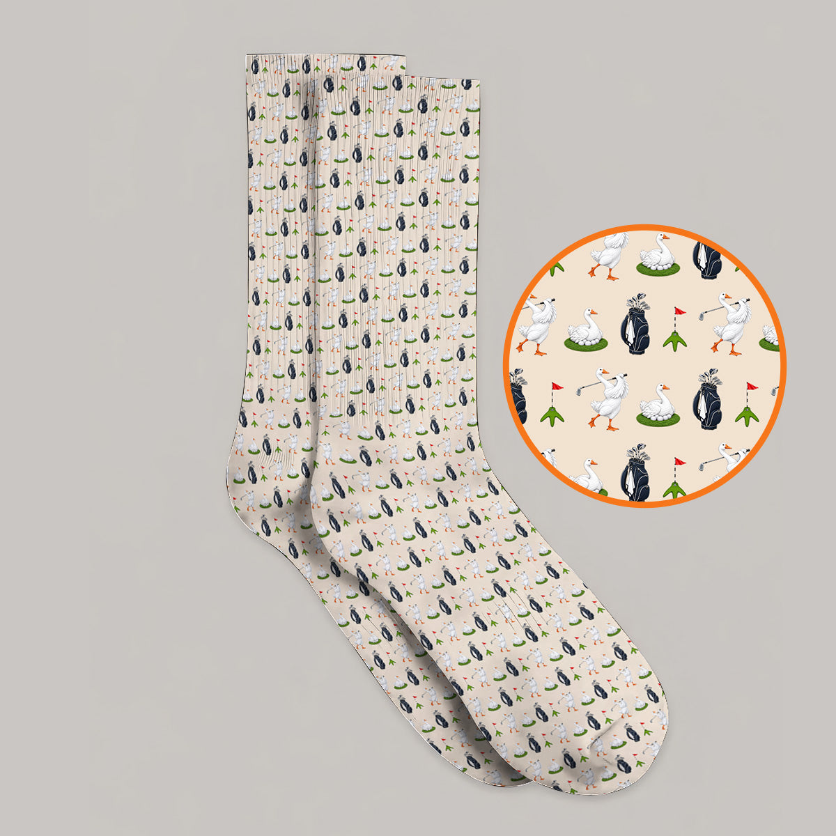 Funny Goose Golf Socks, Teal Goose & Golf Pattern Sock, Golf Apparel Gift For Golfer