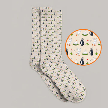 Funny Goose Golf Socks, Teal Goose & Golf Pattern Sock, Golf Apparel Gift For Golfer