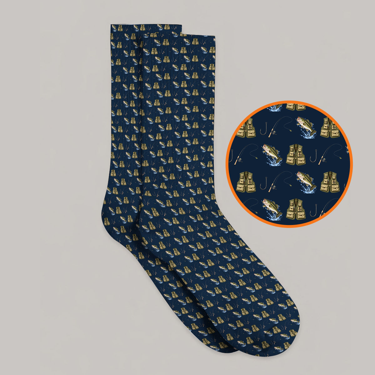 Bass Fishing Golf Socks, Largemouth Bass & Fishing Gear Pattern Golf Sock, Crazy Golf Gift For Golfers