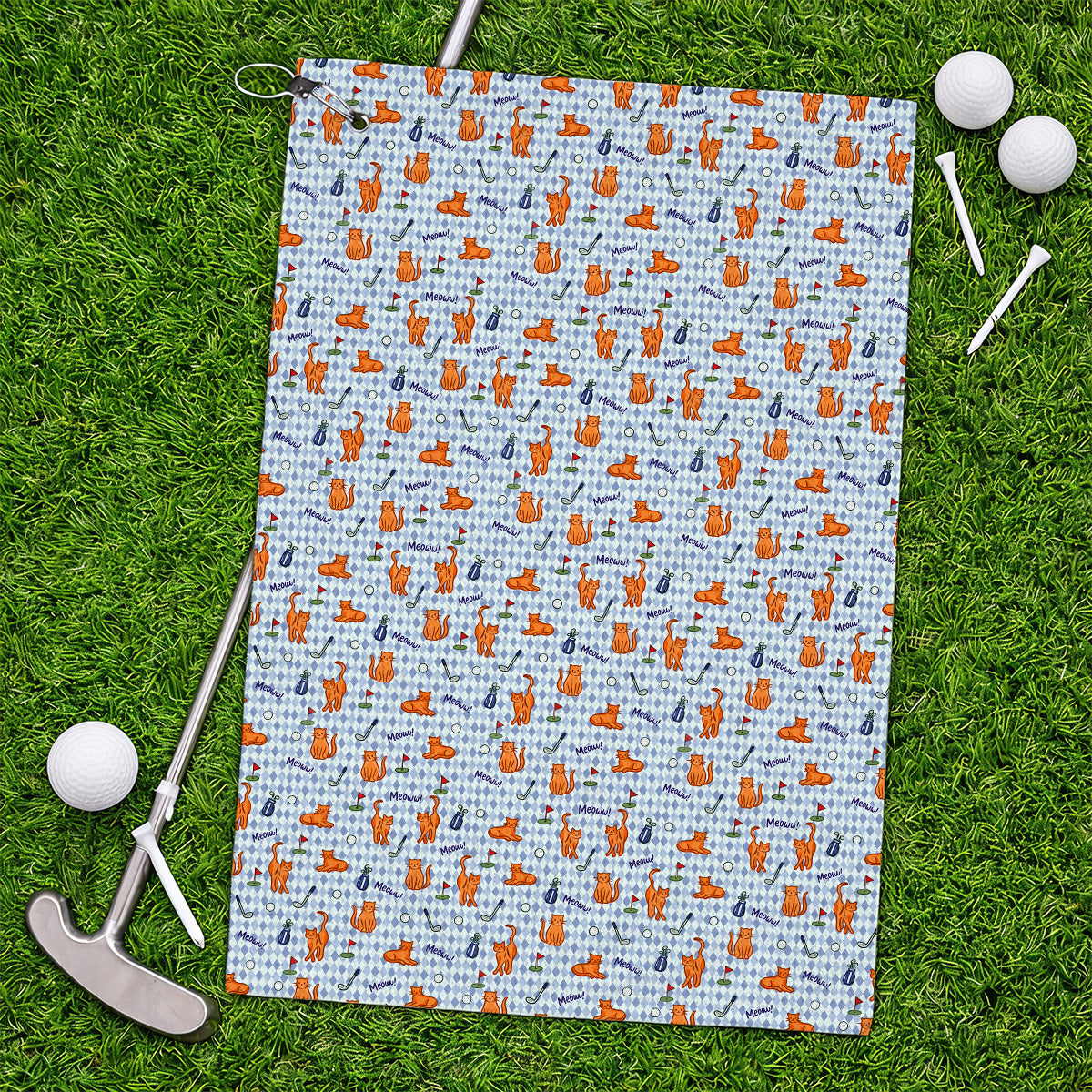 Cute Orange Cat Golf Towels, Meow Cat And Golf Pattern Towel, Funny Cat Golf Gift For Golfer