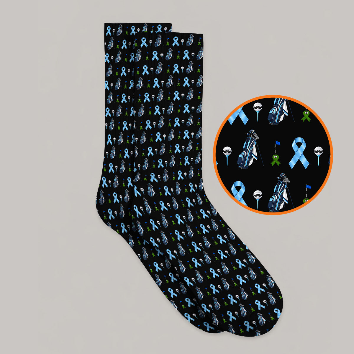 Prostate Cancer Awareness Golf Socks, Blue Ribbon Golf Pattern Sock, Prostate Cancer Support Gift for Golfers