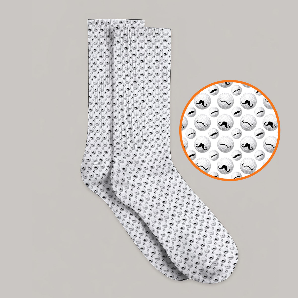 Mustache Golf Ball Socks, Funny Movember Golf Pattern Sock, Gift for Golfers