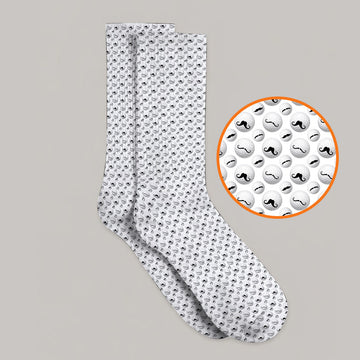 Mustache Golf Ball Socks, Funny Movember Golf Pattern Sock, Gift for Golfers