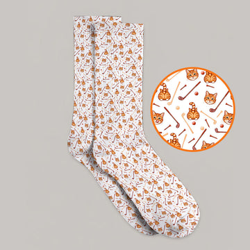 Orange Tabby Cat Golf Sock, Funny Cat Butt & Golf Pattern Socks, Unique Golf Apparel Gift for Cat Lovers