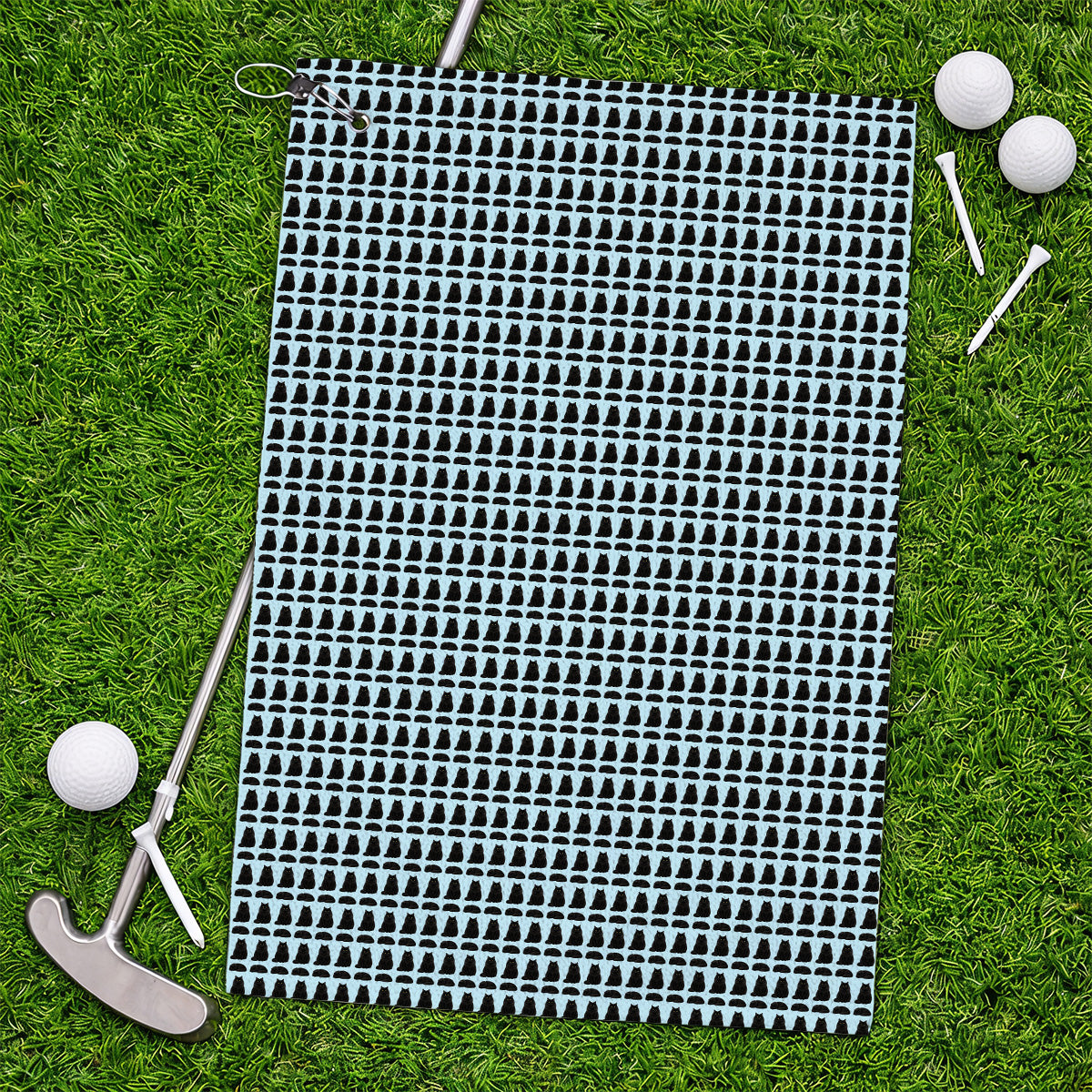 Black Persian Cat Golf Towel, Cute Black Persian Pattern Golf Towels, Golf Gift for Cat Lovers