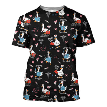 Goose Nurse Graphic T-Shirt for Women - Cute Medical Work Tee with Stethoscope & Heart Icons - Gift for RN, CNA, LPN