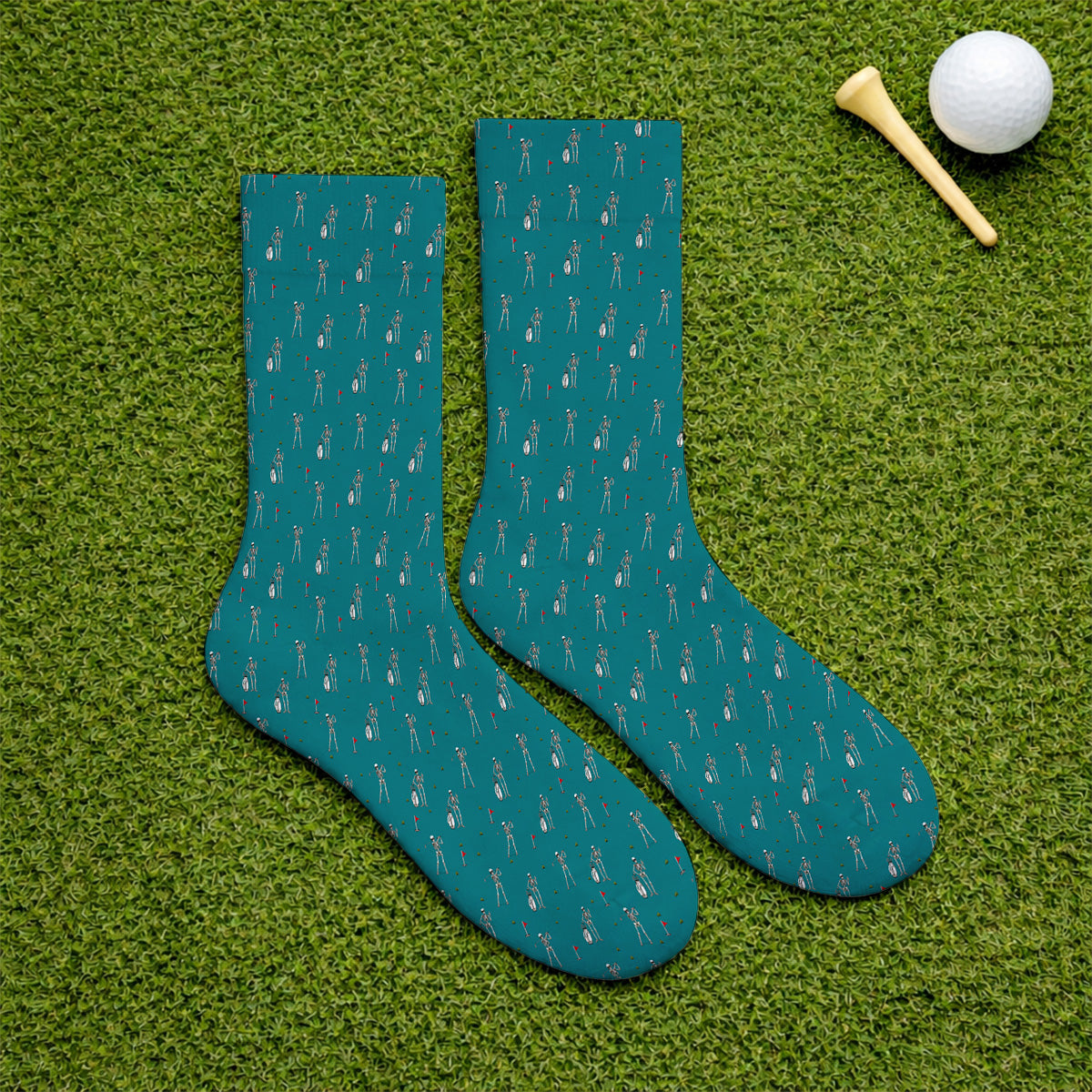 Funny Skeleton Golf Socks, Skeleton Pattern Golf Sock, Golf Gift For Golfer