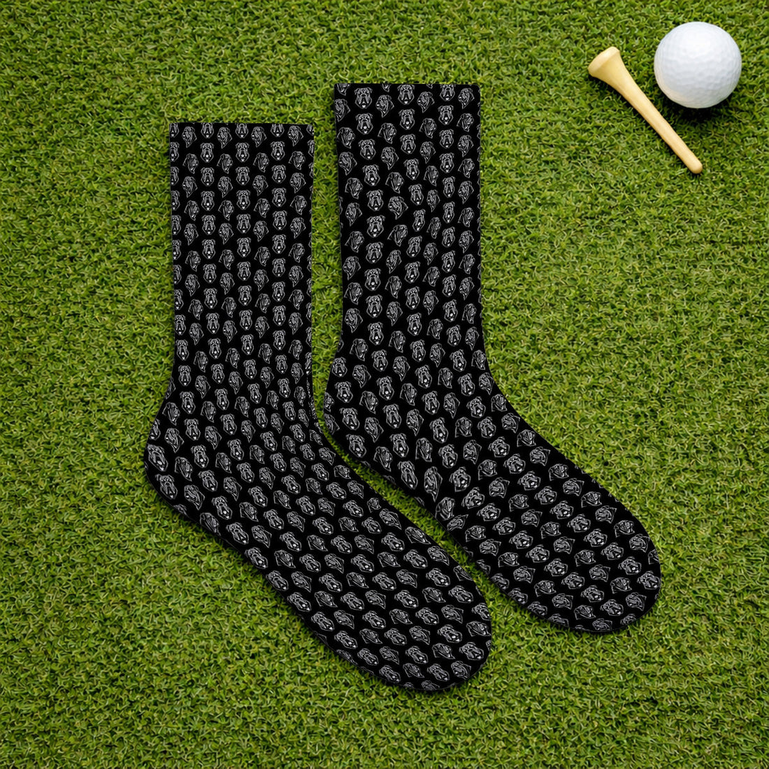 English Bulldog Golf Pattern Socks, Bulldog Golf Sock, Crazy Golf Gift For Golfers