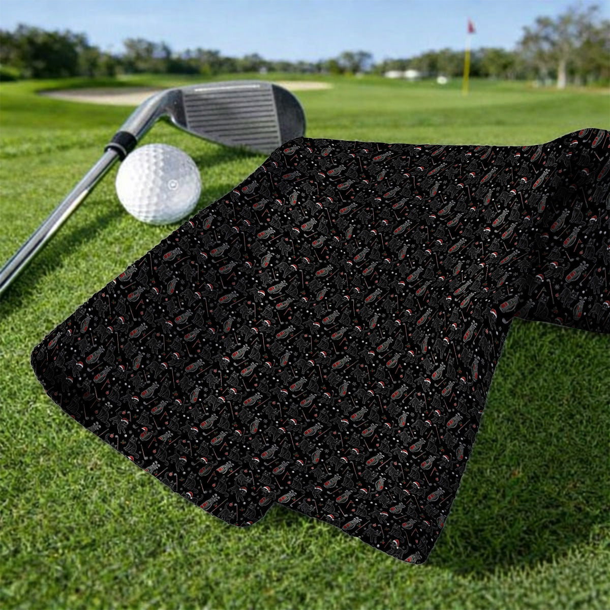 Funny Black Cat Christmas Golf Towels, Holiday Pattern Golf Towel, Xmas Golf Gift For Golfers
