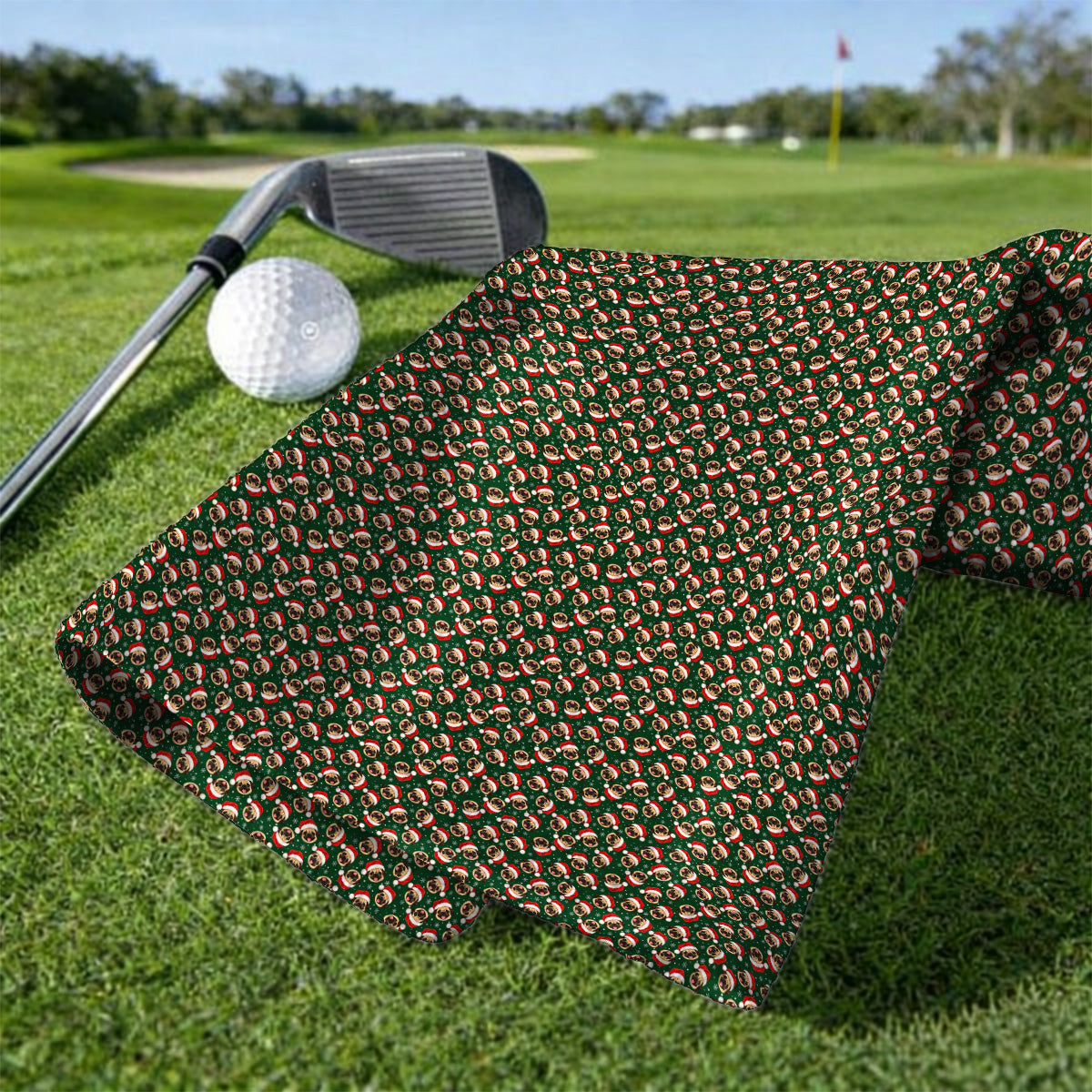 Funny Christmas Pug Golf Towels, Pug Pattern Golf Towel For Dog Lovers, Xmas Golf Gift For Golfers
