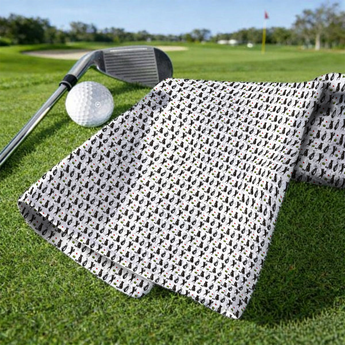 Funny Pit Bull Golf Pattern Towel, Black Pit Bull Golf Towels for Golfer, Golf Gift For Dog Lovers
