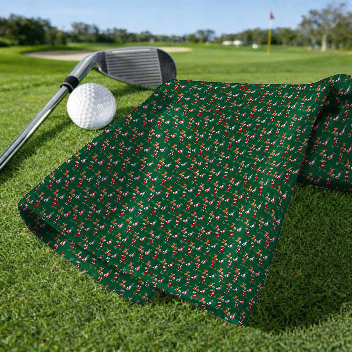 Christmas Golf Pattern Towels, Santa Reindeer Golf Towel, Xmas Gift For Golfers