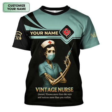 Vintage Nurse Shirt - Personalized Funny Skeleton Nurse Tee with Name - Great Gift for Nurses