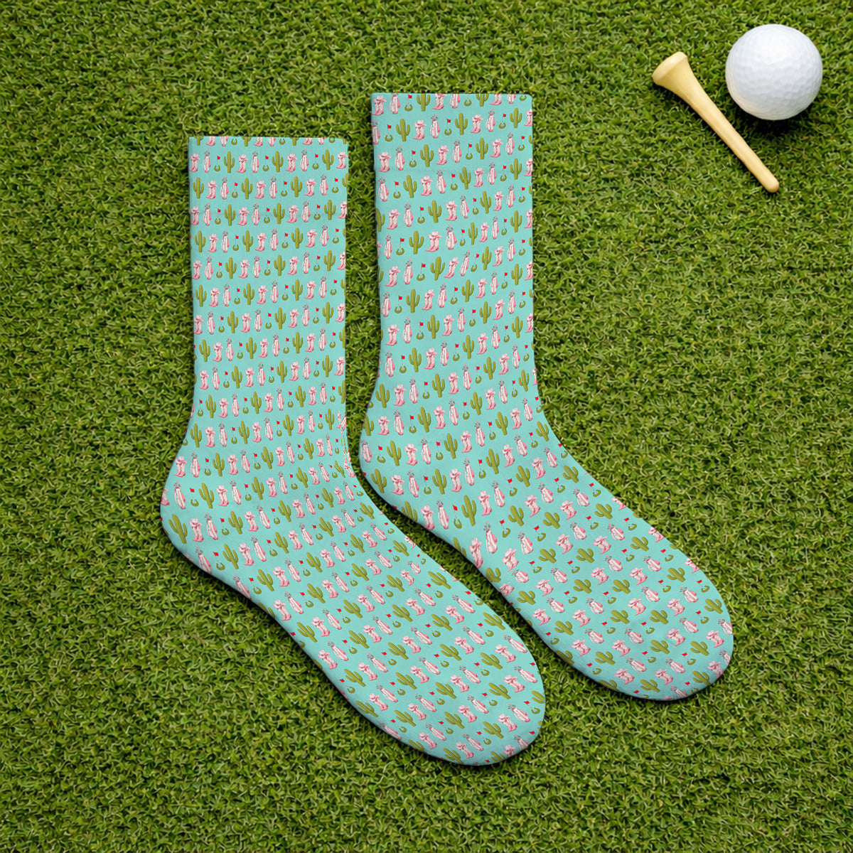 Cowgirl Pattern Golf Socks, Western Cactus Golf Sock, Golf Gifr For Golfers