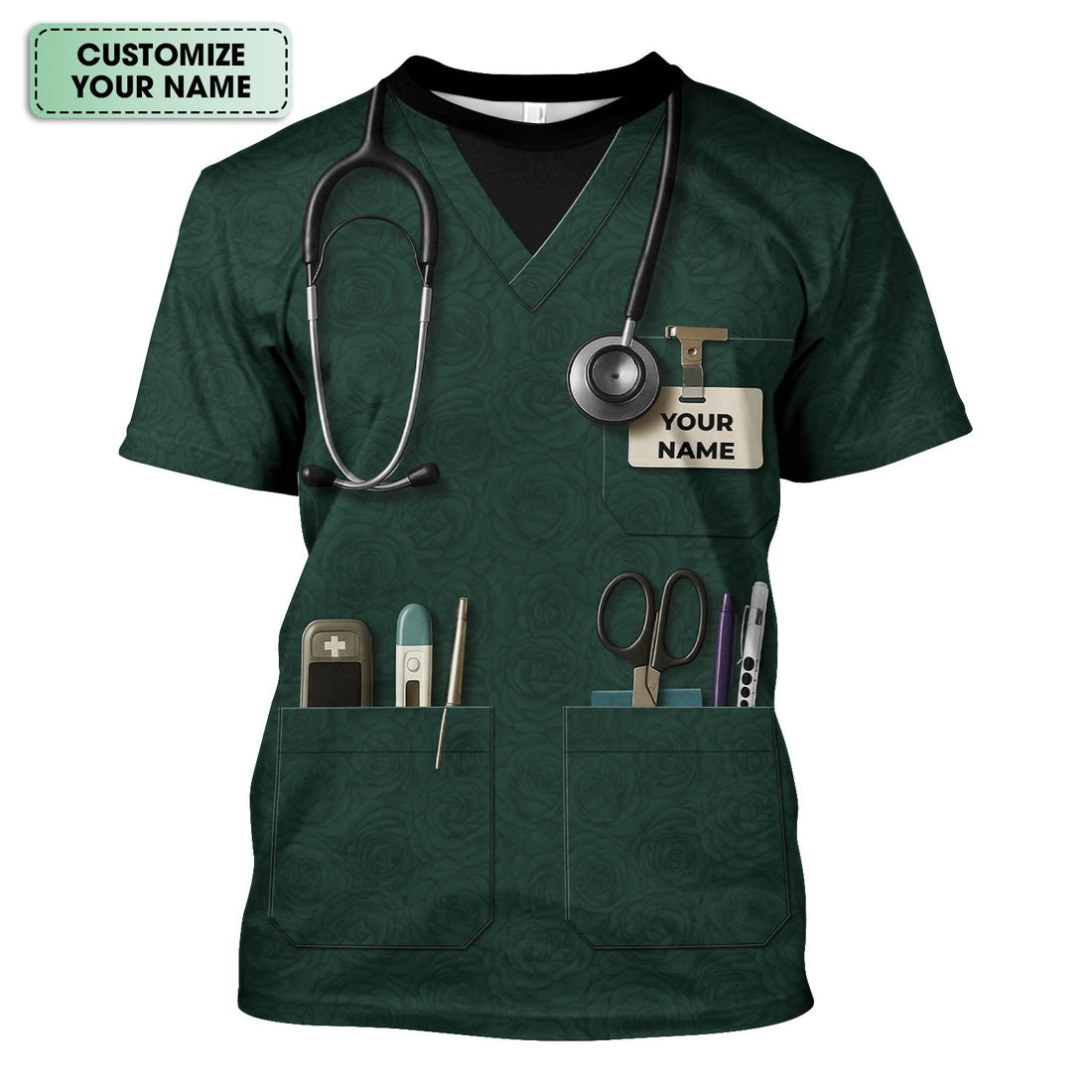 Personalized Nurse Utility Shirt with Tools - Custom Green Scrubs Gift for RN, CNA, LPN, Nursing Student - Funny Medical Uniform T-Shirt for Women and Men