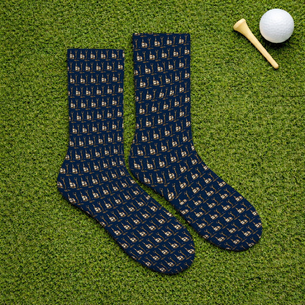 Bourbon Golf Socks, Whiskey Lover Golf Pattern Sock, Funny Golf Gift For Golfer