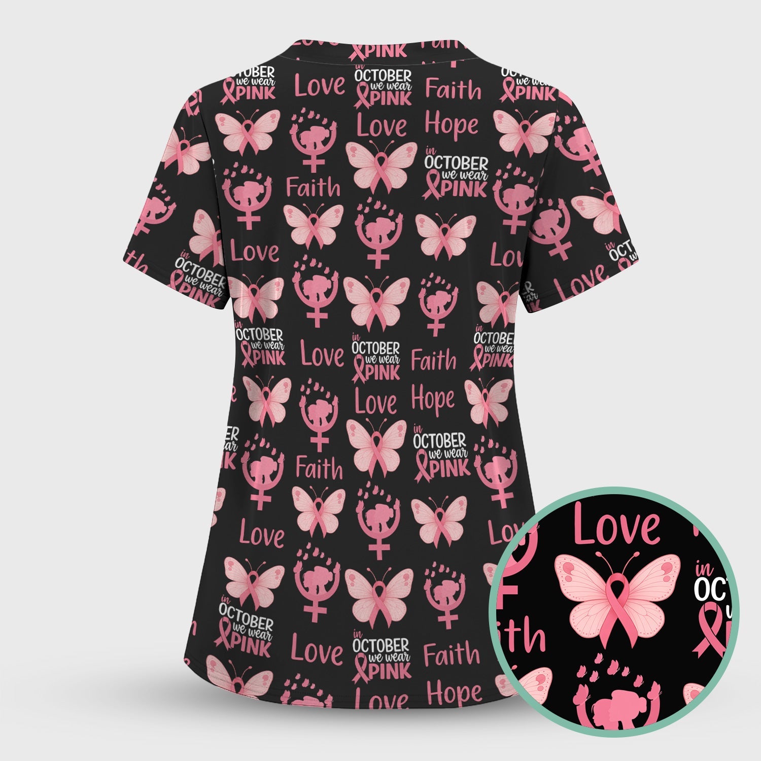 Breast Cancer Warrior Shirt - Faith Hope Love & Pink Ribbon Butterfly Design - October Gift for RN LPN CNA