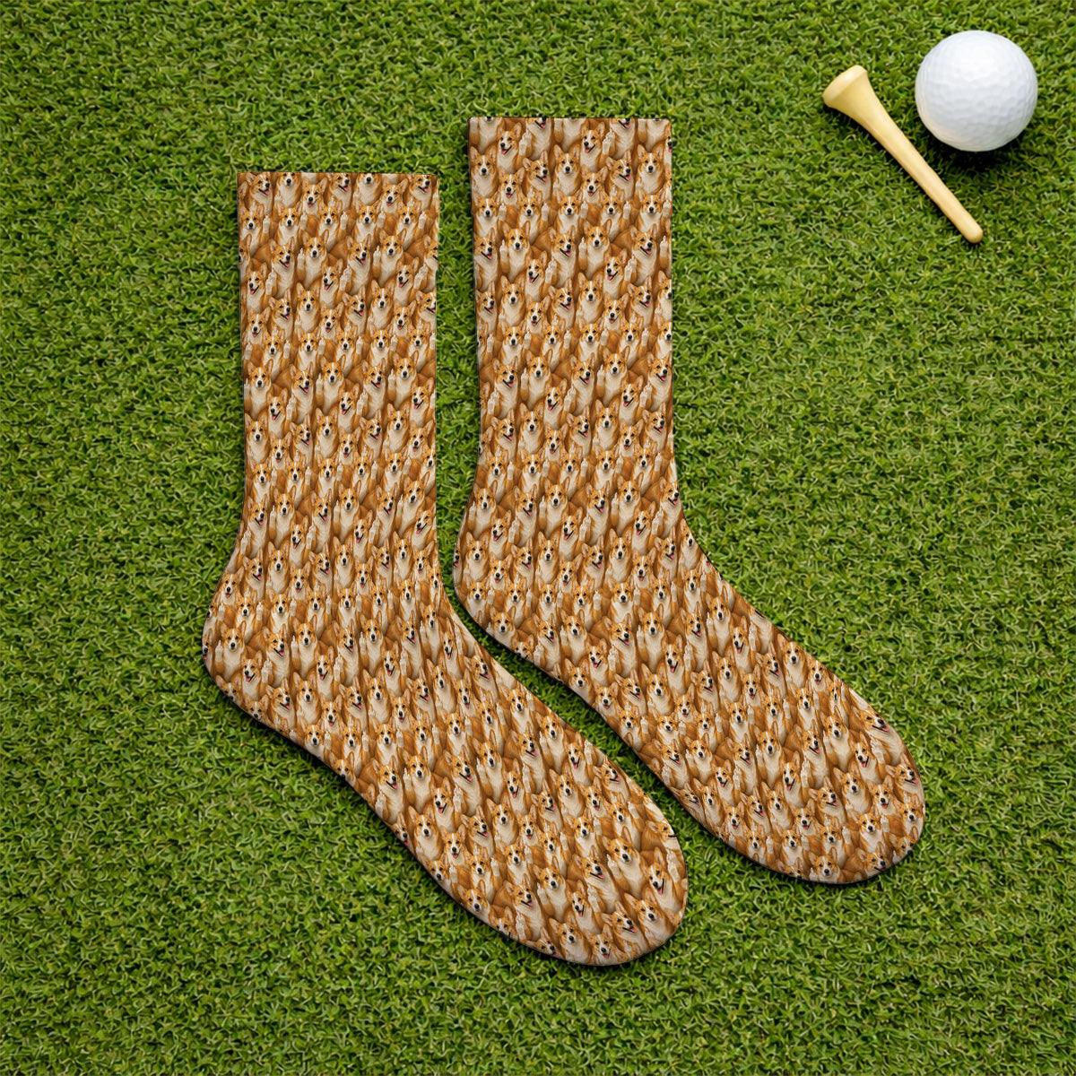 Crazy Corgi Golf Socks, Corgi Pattern Golf Sock, Golf Gift For Golfer