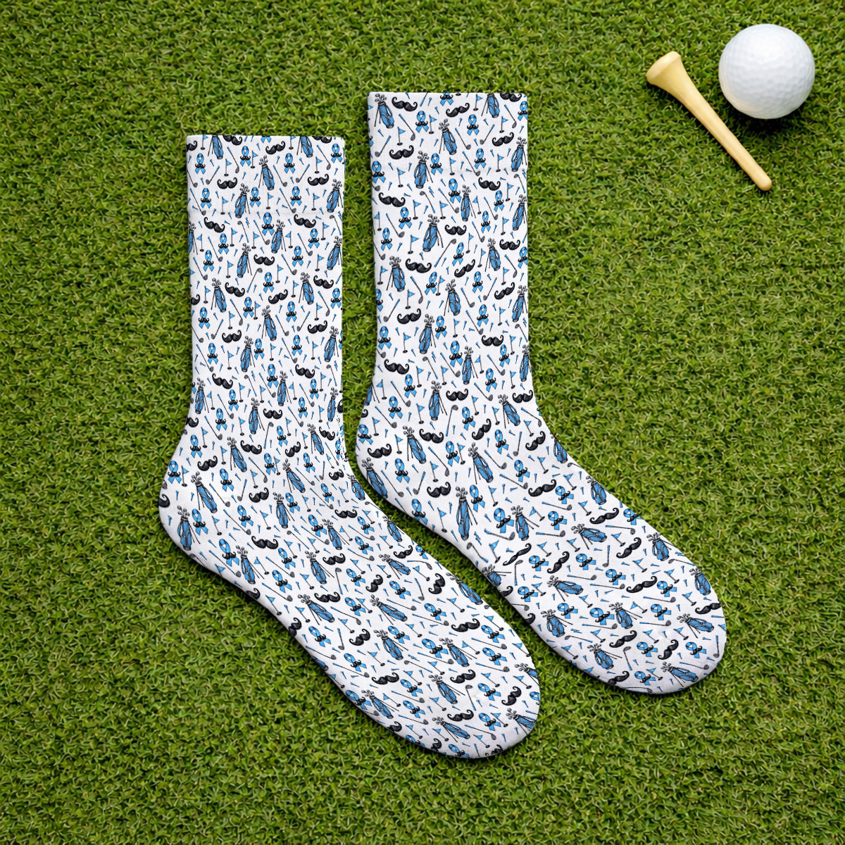 Prostate Cancer Golf Socks, Blue Ribbon Pattern Golf Sock, Crazy Golf Gift For Golfers