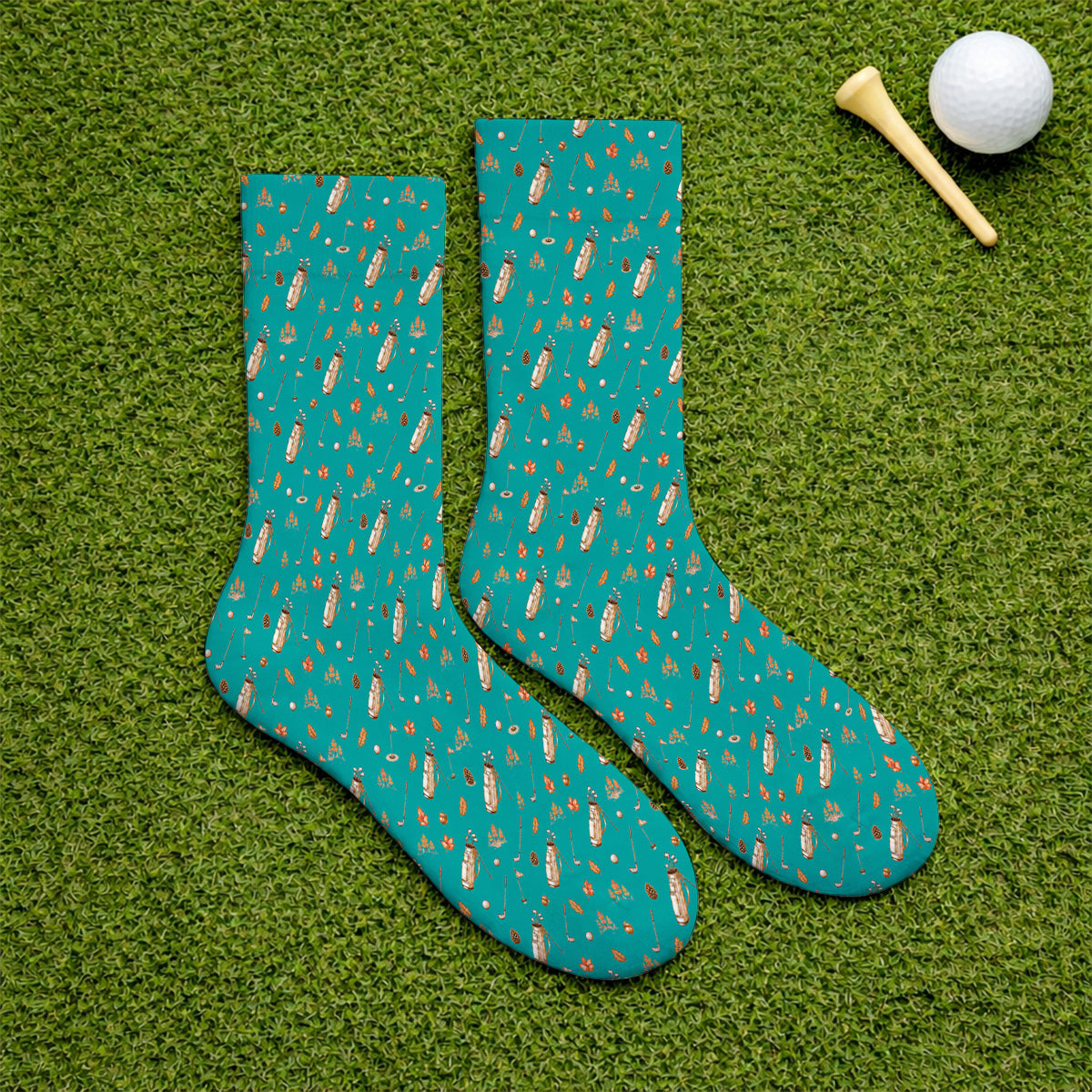 Vintage Squirrel Golf Socks, Autumn Golf Fall Pattern Sock, Golf Gift For Golfer