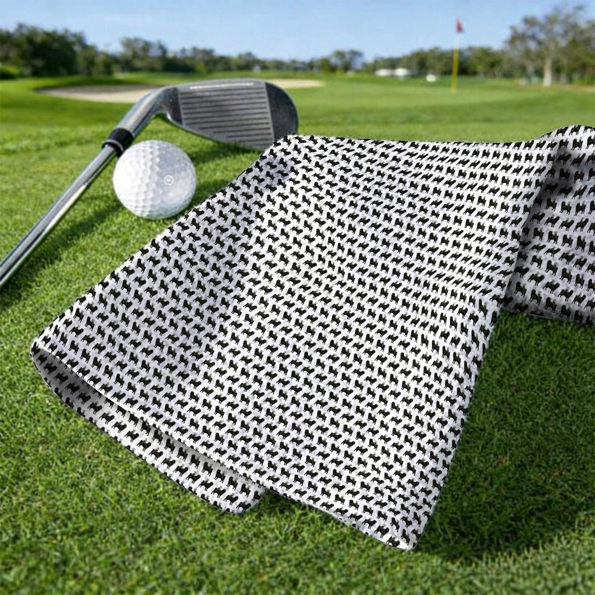 Black Pug Pattern Golf Towels, Funny Pug Golf Towel, Golf Gift For Golfer