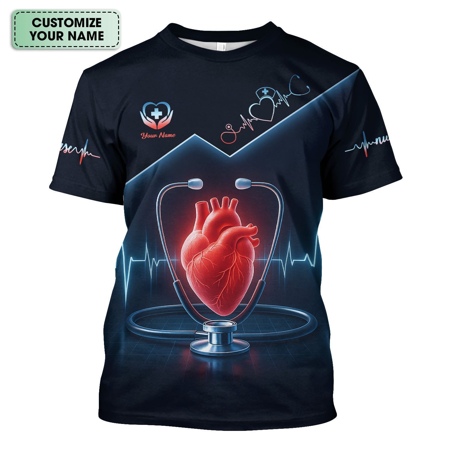 Personalized Nurse Shirt for RN LPN CNA - Heart Anatomy with EKG Line Design - Gift for Healthcare Workers & Nursing Staff
