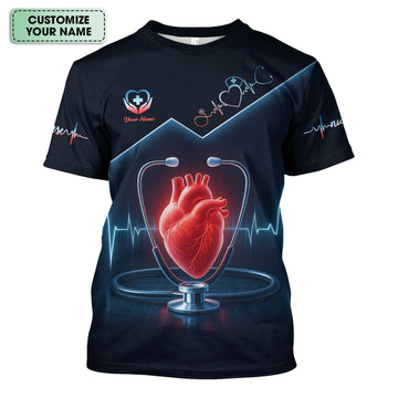 Personalized Nurse Shirt for RN LPN CNA - Heart Anatomy with EKG Line Design - Gift for Healthcare Workers & Nursing Staff