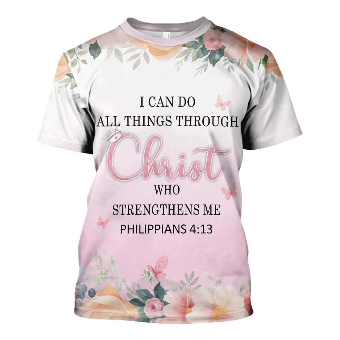 Christian Inspirational Floral Shirt - Inspirational Bible Verse Apparel - Gift for RN LPN CNA Healthcare Staff