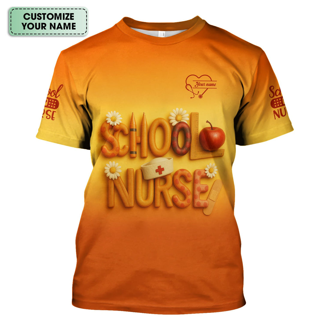Personalized School Nurse T-Shirt - Fun Classroom & Medical Icon Design - Thoughtful Gift for School RN LPN Healthcare Staff