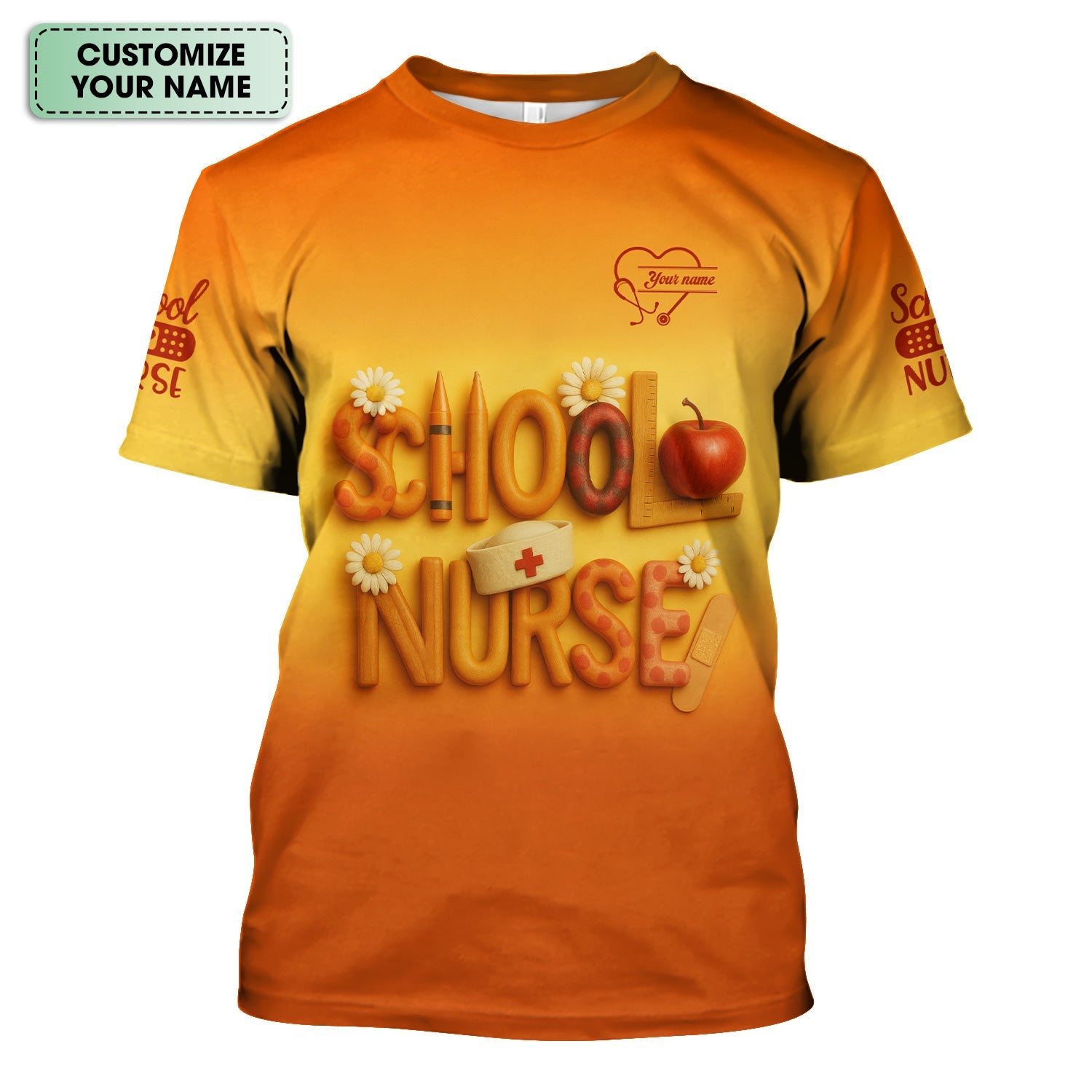 Personalized School Nurse T-Shirt - Fun Classroom & Medical Icon Design - Thoughtful Gift for School RN LPN Healthcare Staff