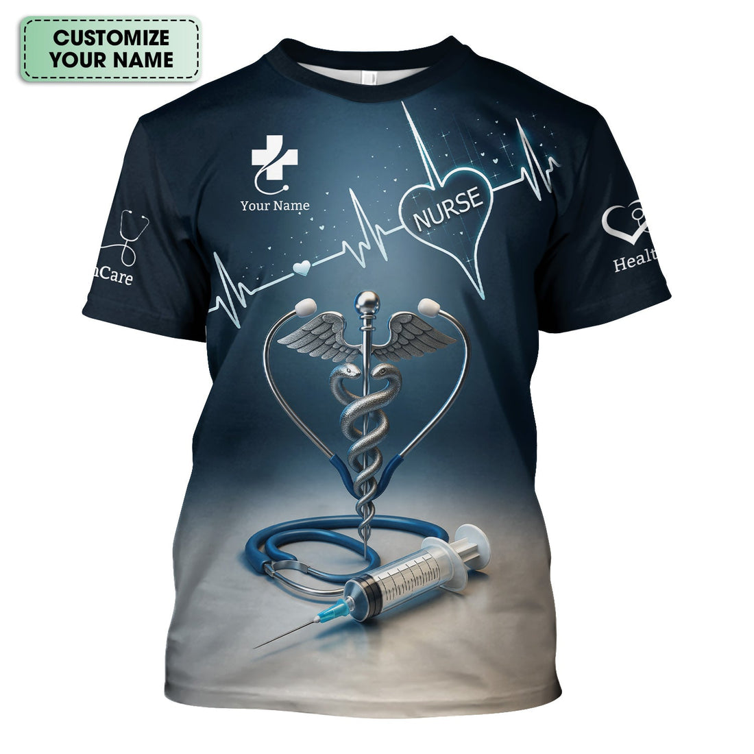 Custom Nurse Shirt with Caduceus and Heartbeat - Personalized Medical Apparel for RN CNA LPN - Gift for Healthcare Professionals