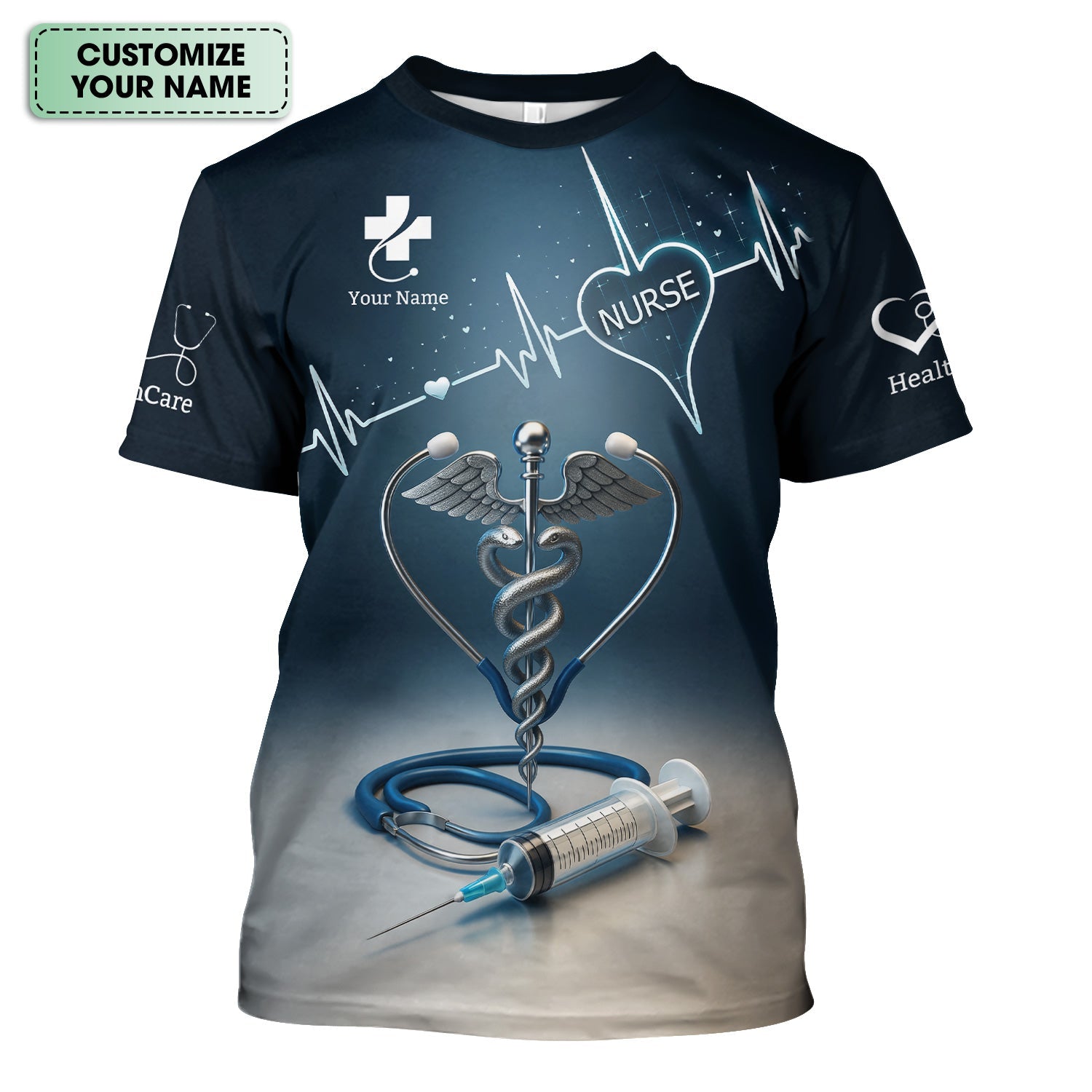 Custom Nurse Shirt with Caduceus and Heartbeat - Personalized Medical Apparel for RN CNA LPN - Gift for Healthcare Professionals