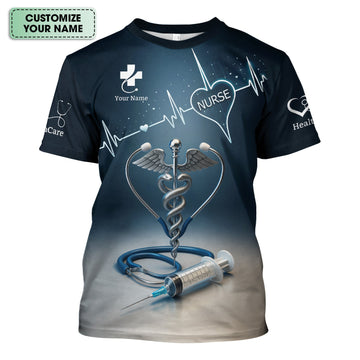 Custom Nurse Shirt with Caduceus and Heartbeat - Personalized Medical Apparel for RN CNA LPN - Gift for Healthcare Professionals
