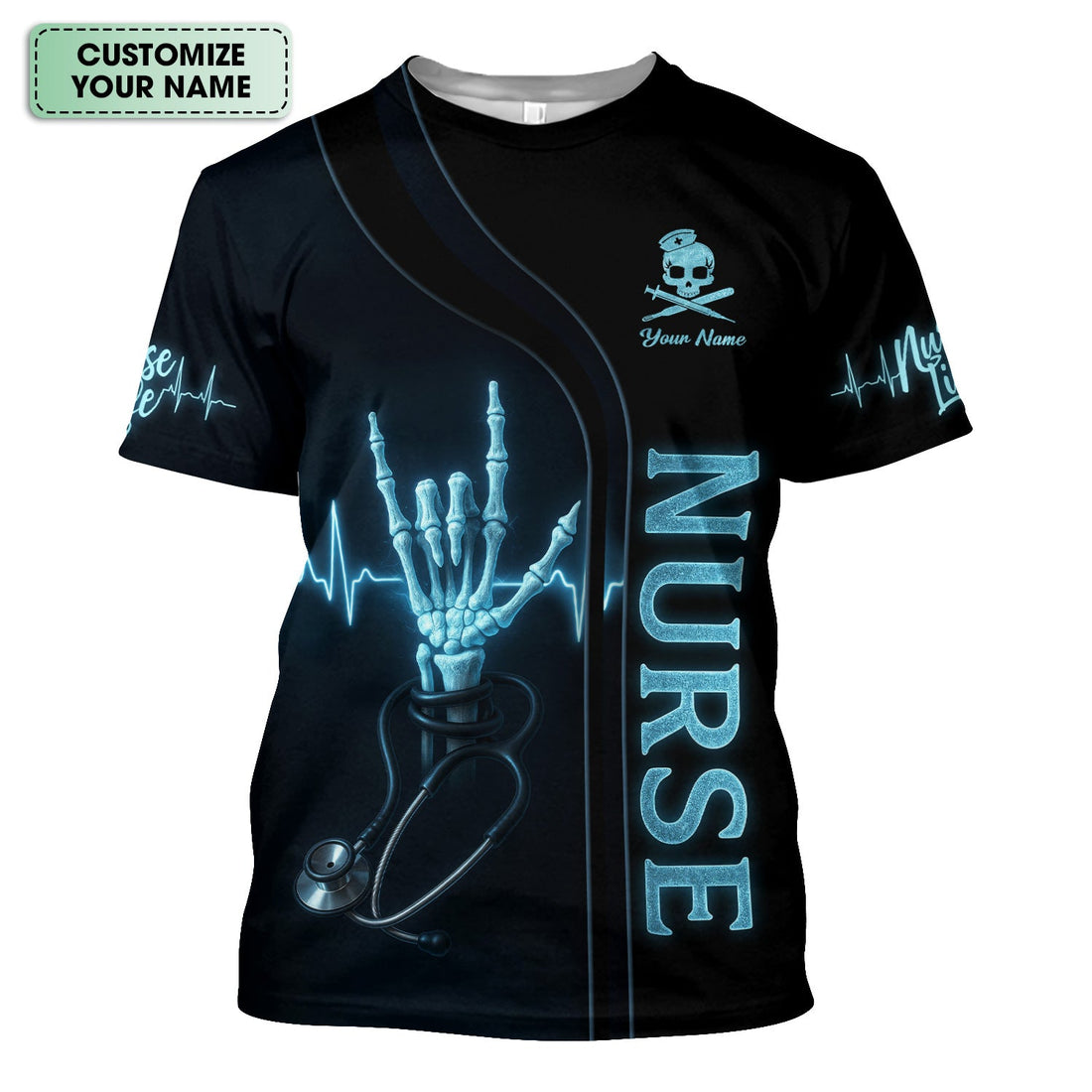 Custom Funny RN Rock Shirt for Nurses - Skeleton Hand Stethoscope Nurse Tee - Gift for RN, CNA, LPN, Medical Staff