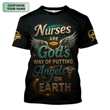 Custom Christian Nurse Shirt for Women - Religious Angel Quote with Halo & Wings - Personalized RN, LPN, CNA Appreciation Gift