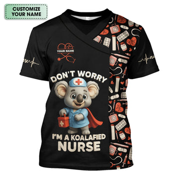 Custom Cute Animal Nurse Shirt - Superhero Koala & Medical Tools Graphic Tee - Gift for RN LPN CNA