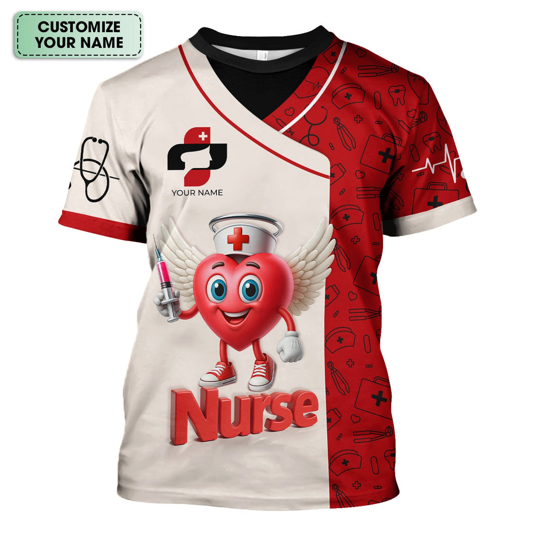 Custom Funny Nurse Shirt - Cartoon Heart with Syringe & Angel Wings - I Will Stab You Quote Gift for RN LPN CNA Medical Workers