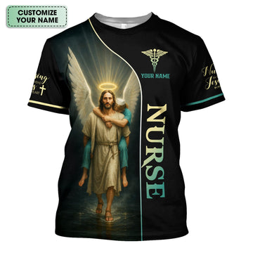 Christian Nurse T-Shirt - Personalized Jesus Angel Wings Graphic - Religious Gift for RN LPN Healthcare Workers