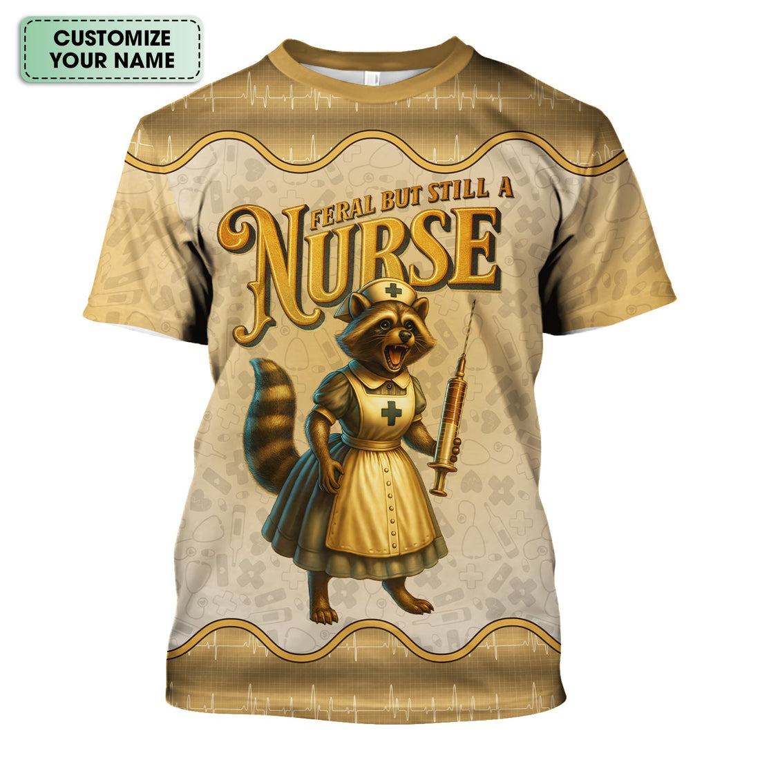 Personalized Vintage Raccoon Nurse Shirt - Funny Feral Raccoon with Syringe Graphic Tee - Gift for Women RN, LPN, CNA